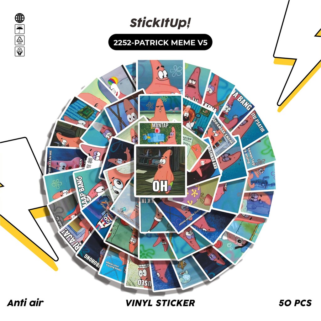 

COD✨ 50 Pcs Stiker Pack PATRICK MEME V5 Lucu Aesthetic Vynil Waterproof untuk Freebies Sticker Buku Journal Casing HP Laptop