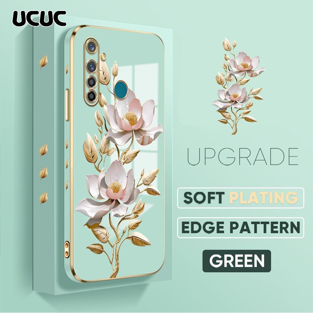 UCUC Realme 5 Pro (Lanyard Gratis) Untuk Casing Hp Softcase Kesing Cartoon Square Edge Pattern Desig