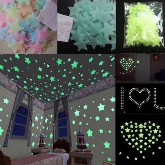 BINTANG Glow In The Dark ( +/- 100 Pcs) Stiker Bintang Isi 100 pcs Star Wall Sticker Dinding Menyala