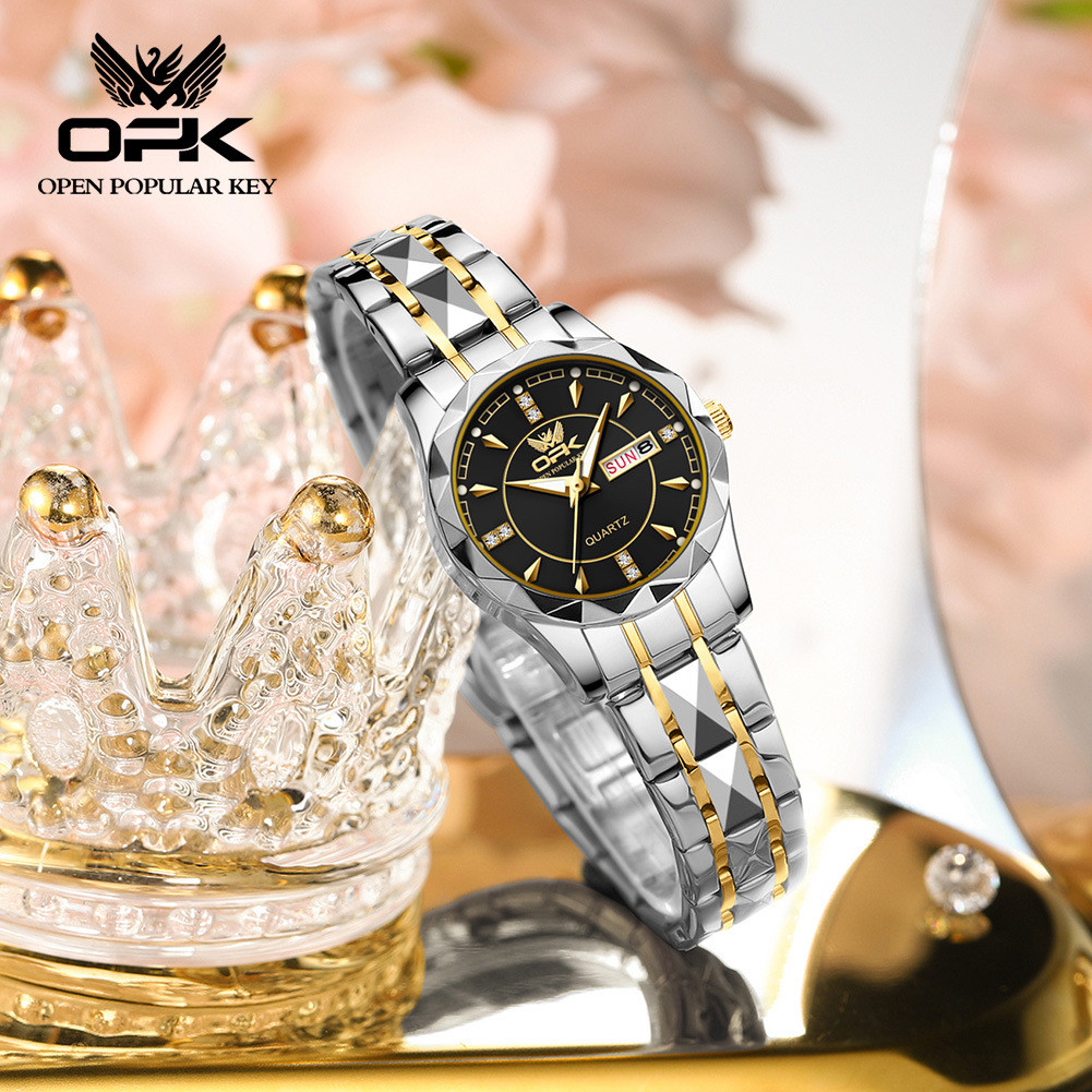OPK Jam Tangan Wanita Anti Air Original Wanita Kasual Elegan Tali Stainless Steel Jam Tangan Cewek J