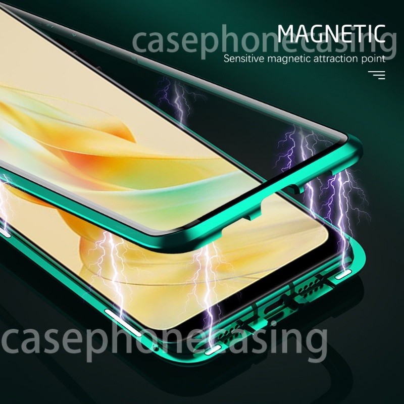 ▶ Casing For Oppo Reno 8T 5G 4G 2023 Phone Case 360° Magnetic Front Back Double-Sided Tempered Glass