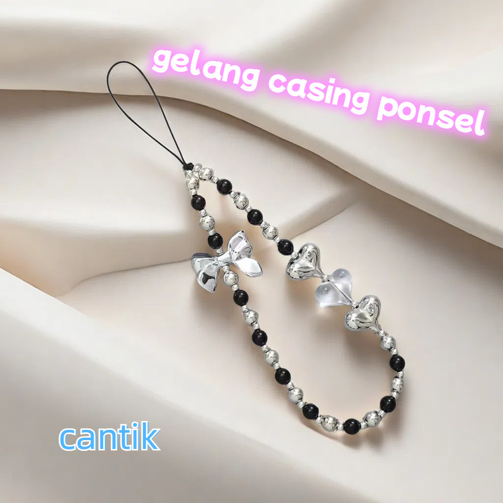 Liontin ponsel cinta pita manik hitam  liontin casing ponsel ZNB yang modis dan indah  liontin casin