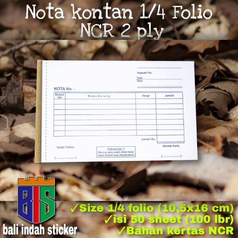 

NOTA KONTAN 1/4 FOLIO 2 PLY & 1 PLY