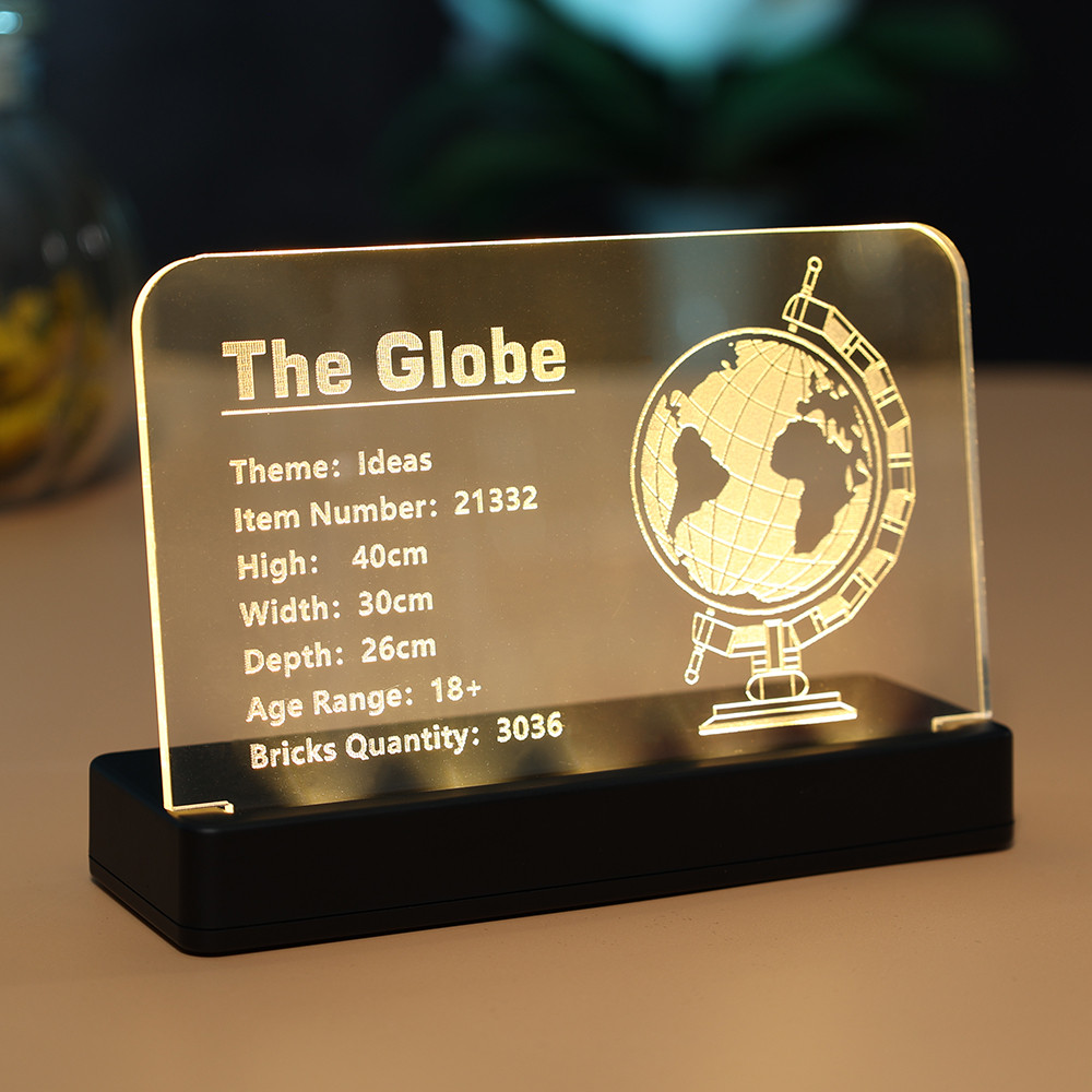 

Acrylic LED Display Nameplate for your LEGO 21332 The Globe Map