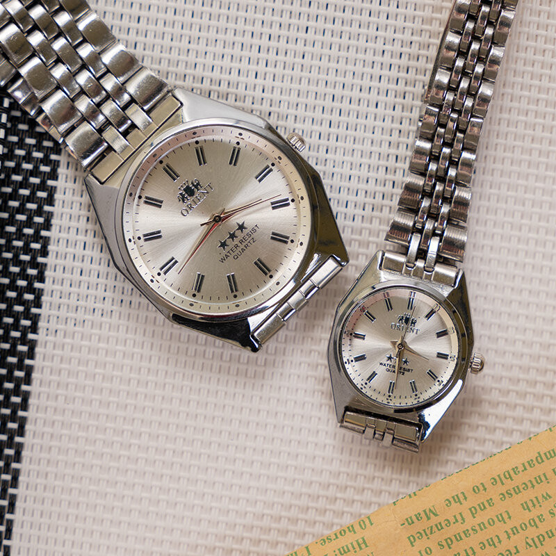 COD JAM TANGAN RANTAI PASANGAN STAINLESS STEEL PRIA WANITA BESAR KECIL GRATIS BATERAI CADANGAN