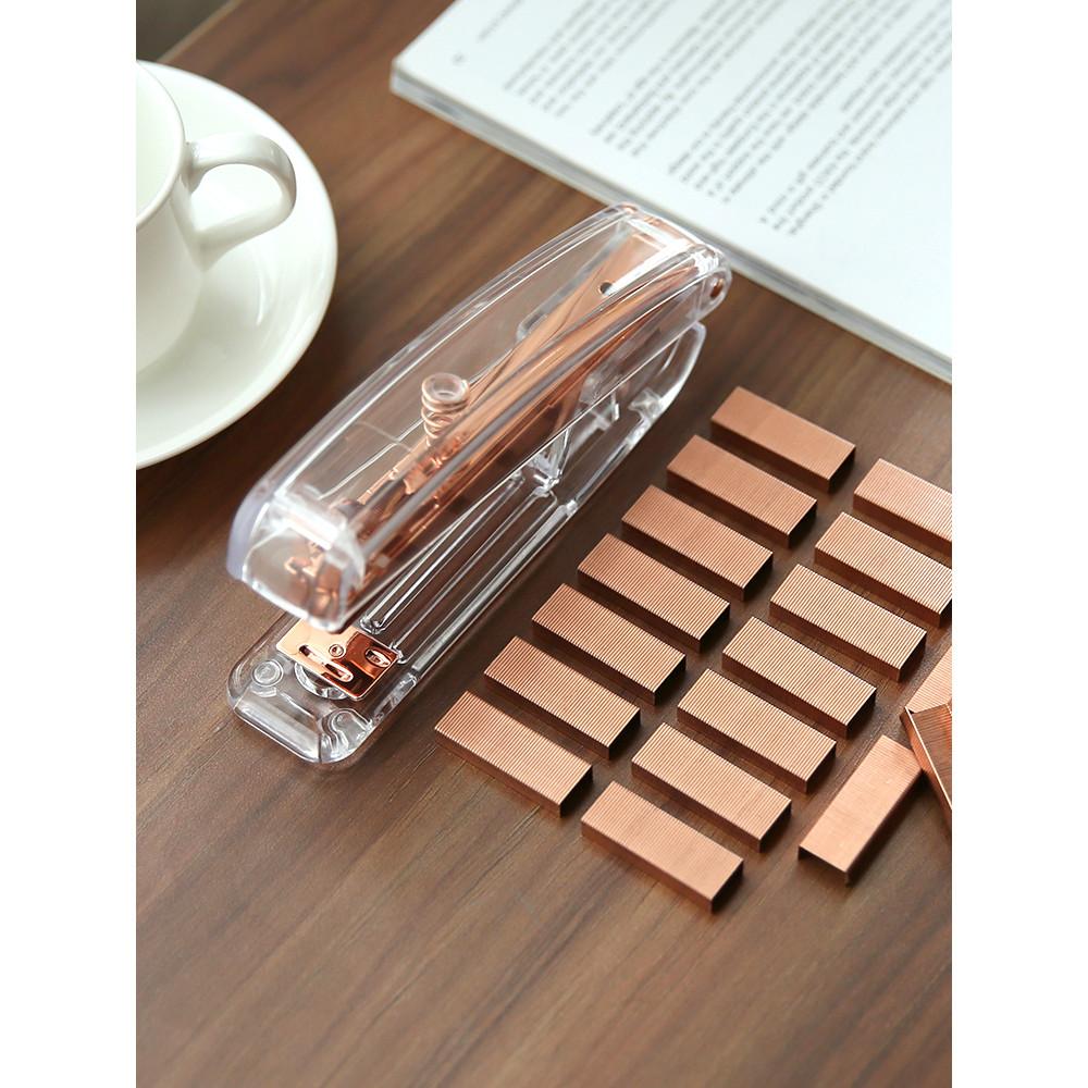 

Acrylic Transparent Stapler Rose Gold Color Crystal INS Design 24/6 Staples Stationery Office Binding School Supplies A6331