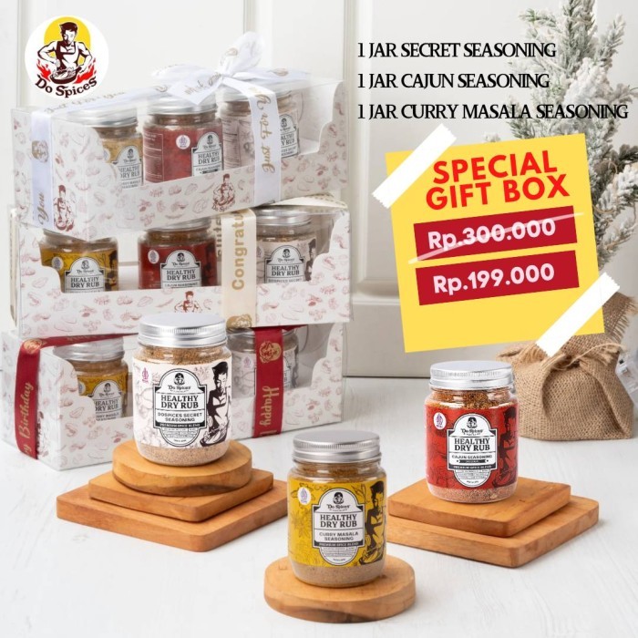 

DOSPICES SPECIAL GIFT BOX / BUNDLING 3 JAR HEALTHY DRY RUB / BUMBU MARINASI RENDAH KALORI - Happy Birthday