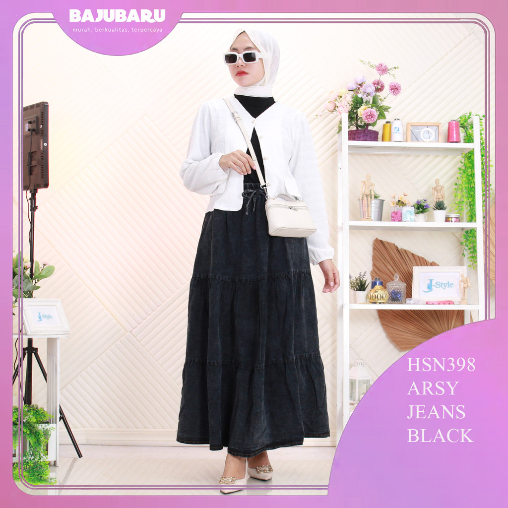 Arsyi Rok Jeans Wash Mayung Pinggang Karet Umpak Keliling