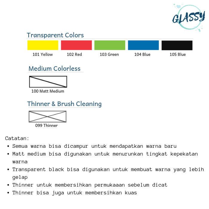 

Cat Kaca Transparan - Glass Paint | merek GLASSY - bukan cat vitrail - Glassy Thinner, 20 ml