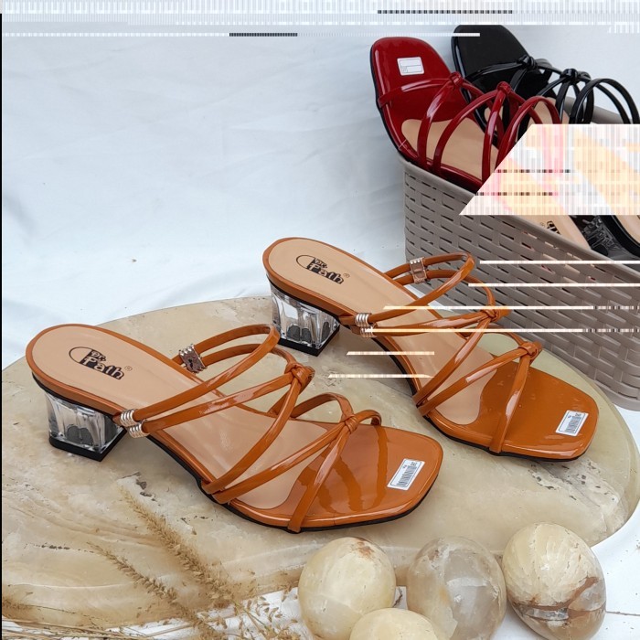 PROMO - Heels Kaca Wanita / Sandal Heels Kaca Tali wanita AM05 - Hitam, 40