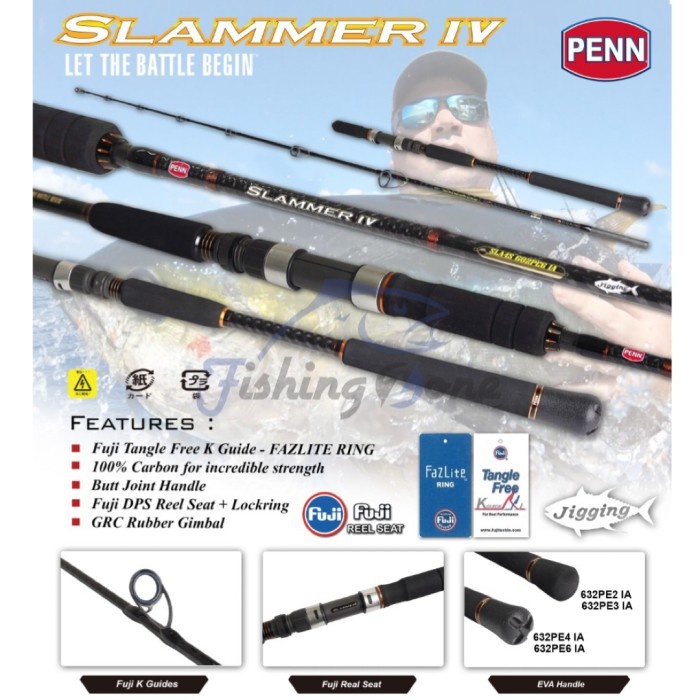 PENN SLAMMER IV JIG Spinning Rod - Joran Laut Jigging Dasaran Fuji - 632 | PE 0.8-2