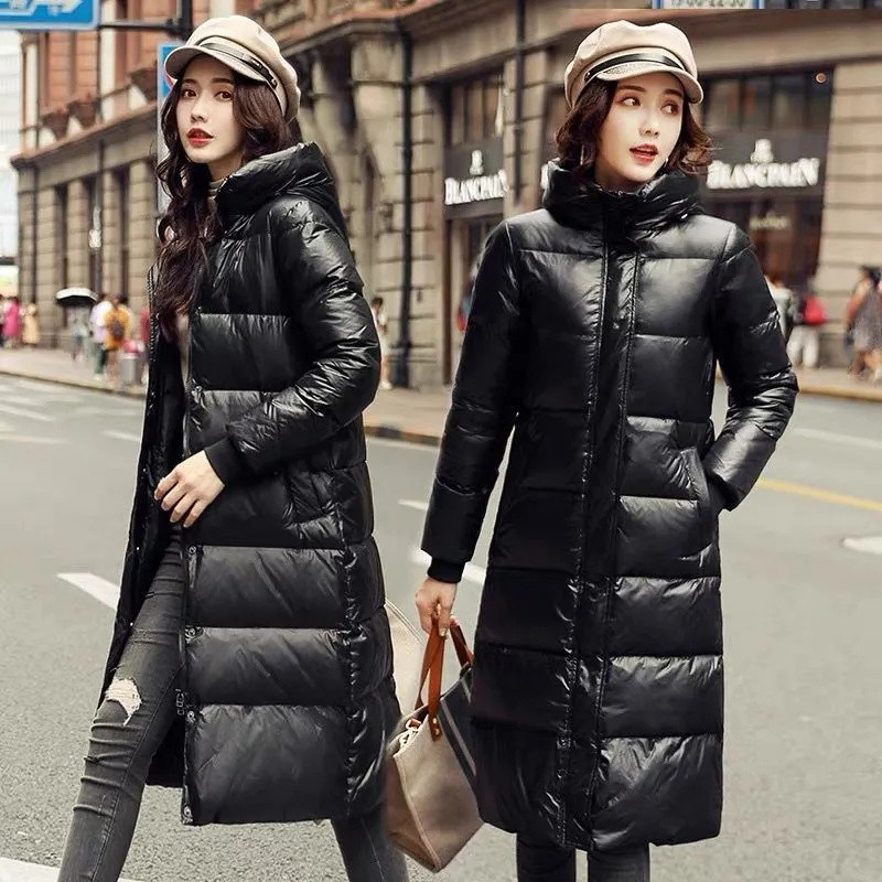 

Long Jacket 2024 New Winter Down Cotton Jacket Women's Clothing Long Parkas Slim Hooded Warm Winter Coats Female Black Overcoats