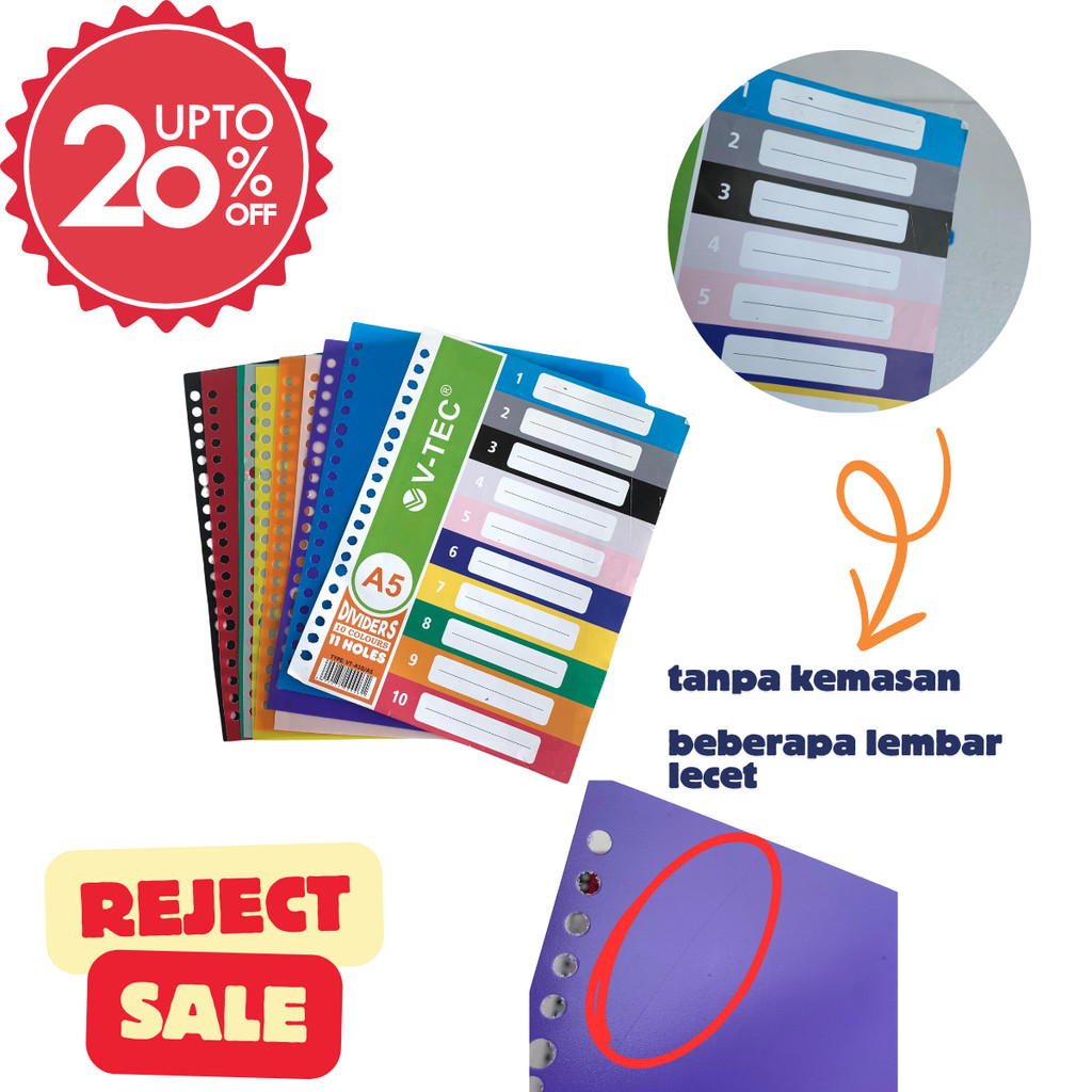 

REJECT SALE - Pembatas / Divider Binder A5 , 20 Holes , 10 Tabs - V-Tec