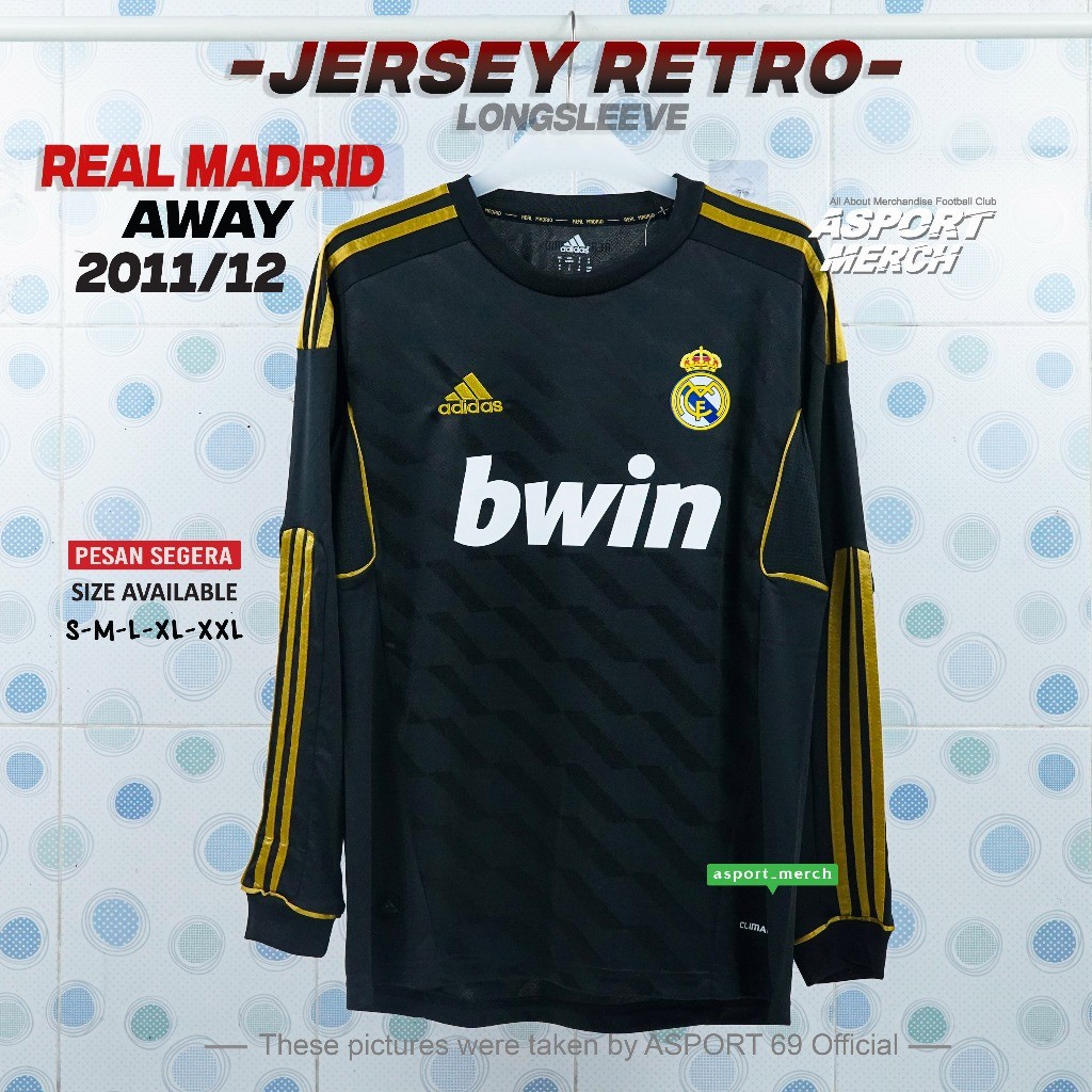 ASPORT RETRO MADRID AWAY 2011 2012 LONG SLEEVE  RETRO MADRID AWAY 11 12 LENGAN PANJANG HITAM