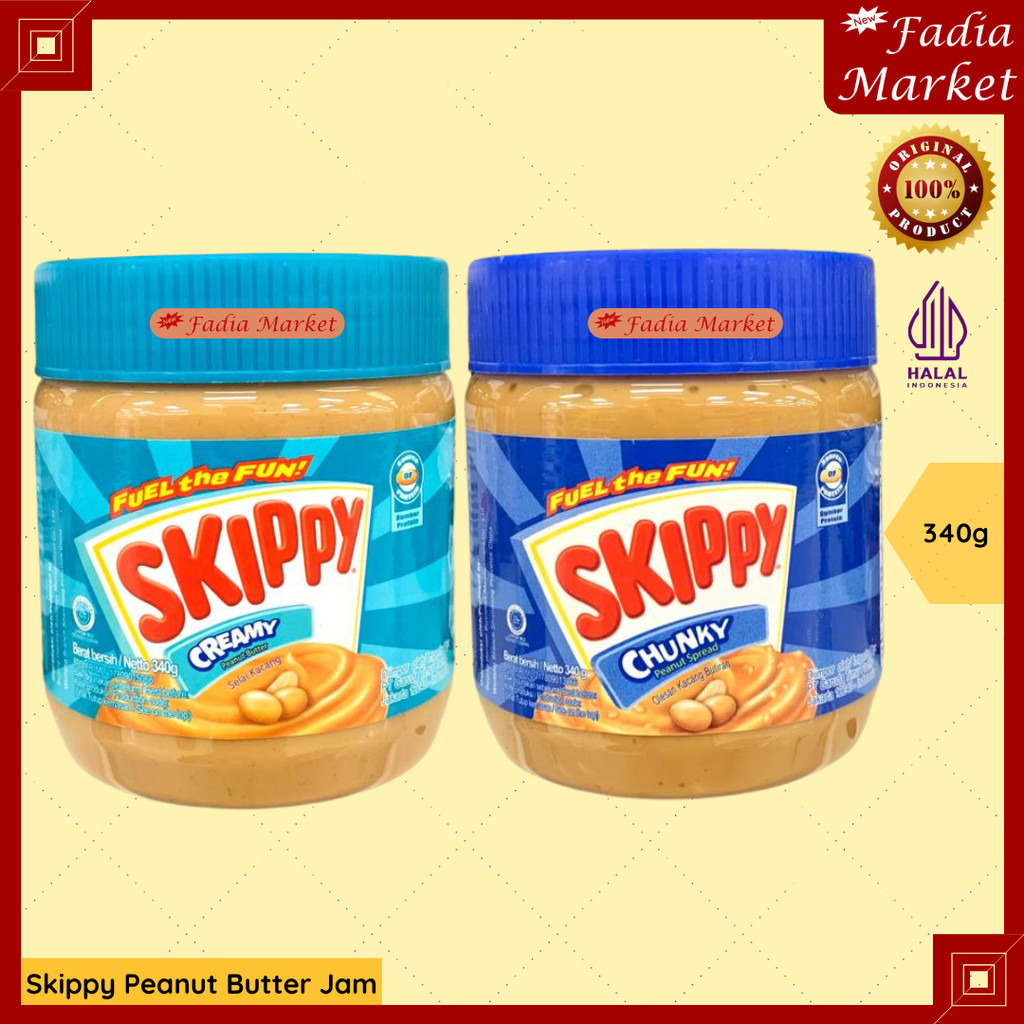 

Skippy Peanut Butter Jam Selai Roti Kacang Chunky Kasar Creamy Halus 340g