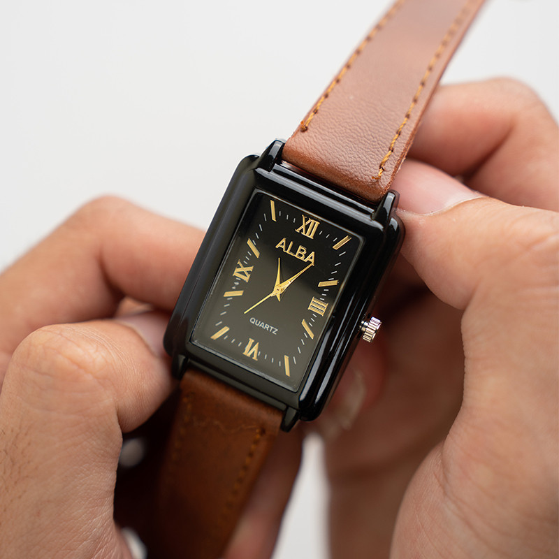 Jam Tangan Couple Alba Pria Wanita Premium Elegan Modern Indah Pasangan Cinta Tali Kulit | J-AN06