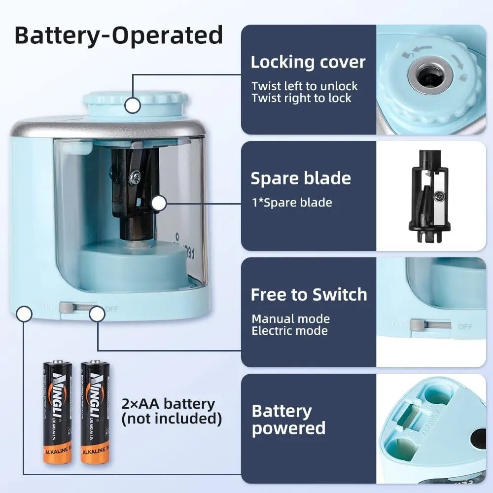 

Electric Auto Pencil Sharpener for Students, Helical Steel Blade Sharpener for Artists, Colored Pencils for Kids and Adults
