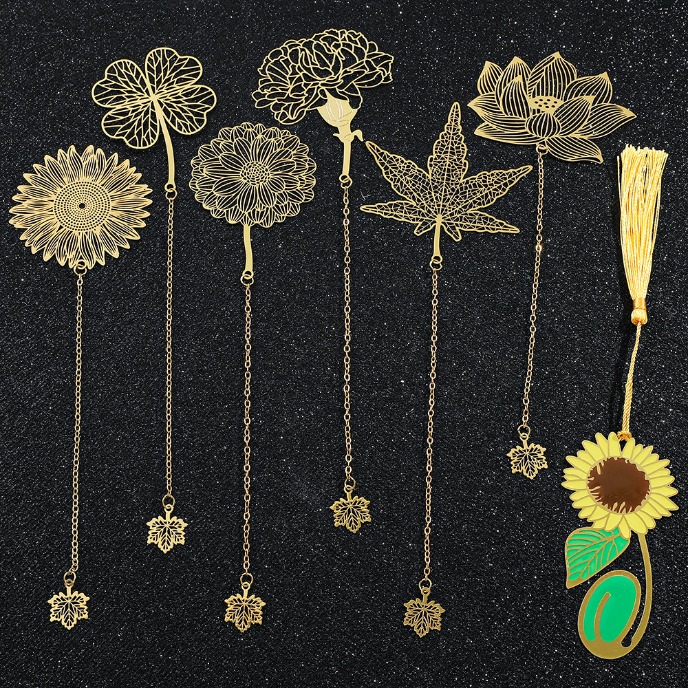 

1Pcs, Handmade Beautiful Flower Bookmark, Sunflower & Lotus, Brass Metal Bookmarks for Book Lovers Stationery, Reading Markers
