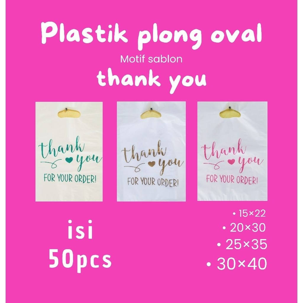 

50pcs kantong plastik PE. putih motif sablon thank you 1