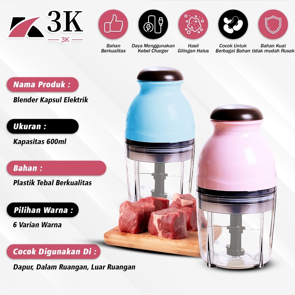 JAMIN MURAH (3K Surabaya) Blender Kapsul Penggiling Daging / Sayur / Buah / Chopper Portable Capsule