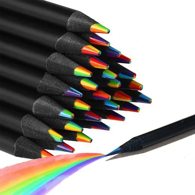 

10 Pcs Colored Black Wood Pencils, 7 in 1 Rainbow Drawing Pencil. for Sketching, Doodling, Coloring, Painting