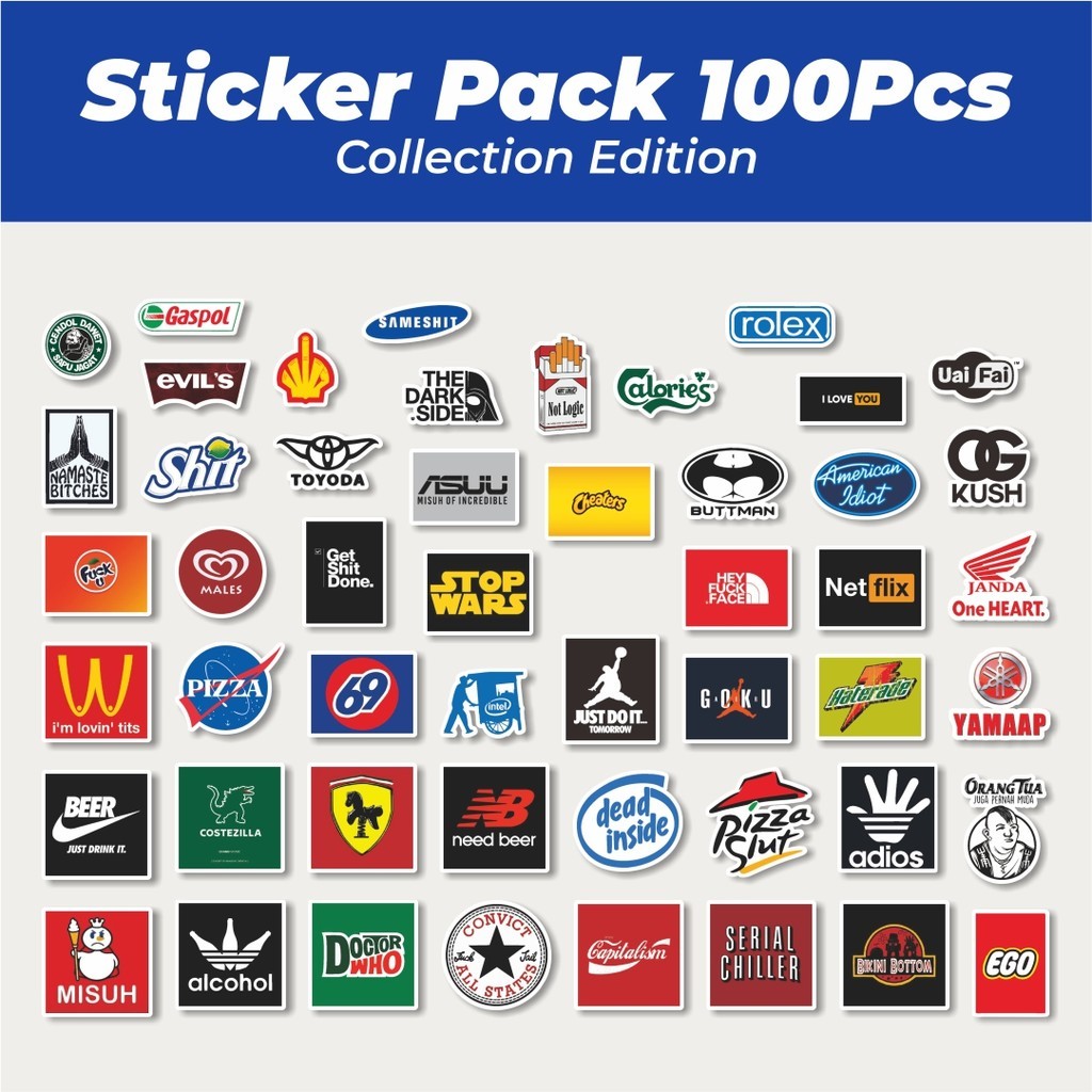 

Hot Stiker Random Logo Parodi Versi 1 Lucu Anti Air Stikers Berperekat Waterproof Sticker Decal Buat Motor Helm Buku Journal Koper Casing HP Laptop Botol Minum