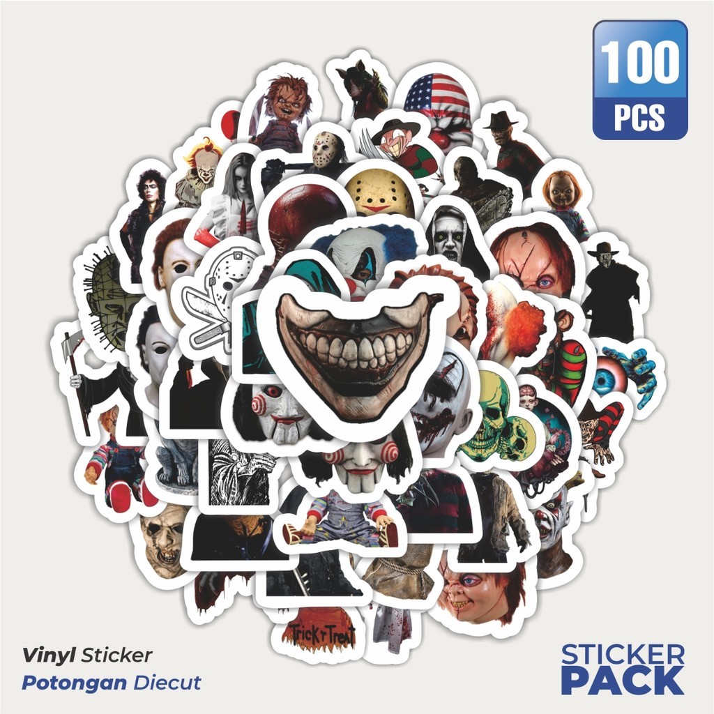 

100 PCS STIKER Halloween Horror Scream Sticker Waterproof Aesthetic- Untuk Laptop, Motor, dan Helm - Paper Stationery Pack