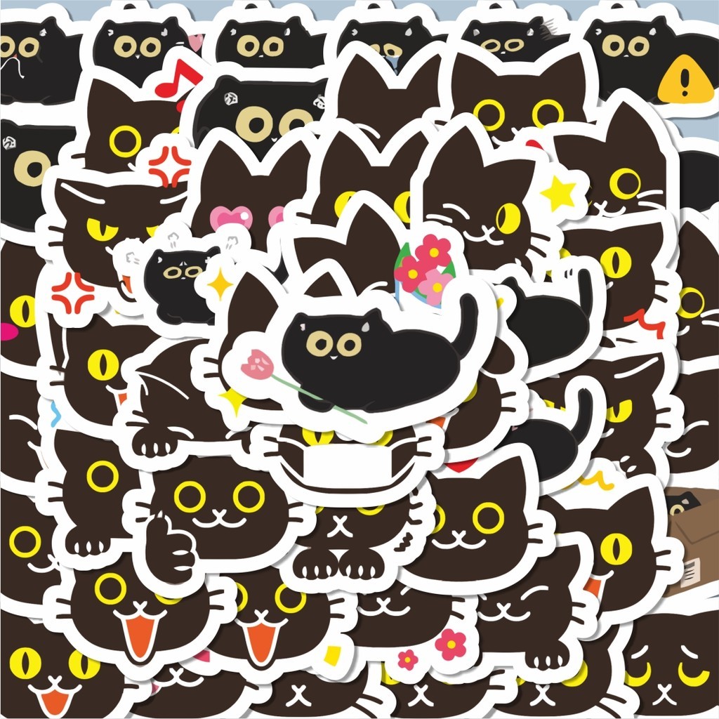 

100PCS Lucu Stiker Kucing Hitam Lucu Stiker Aesthetic Stiker Anti Air Stikers Berperekat Waterproof sticker decal buat Motor Helm Buku Journal Koper Casing HP Laptop Botol Minum Hadiah anak