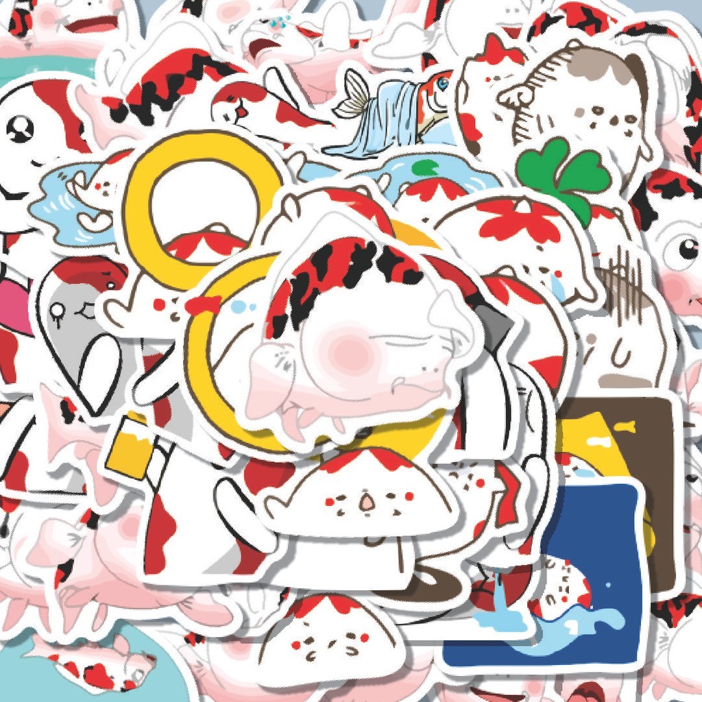 

100PCS Lucu Stiker Hewan Ikan Koi Stiker Aesthetic Stiker Anti Air Stikers Berperekat Waterproof sticker decal buat Motor Helm Buku Journal Koper Casing HP Laptop Botol Minum Hadiah anak