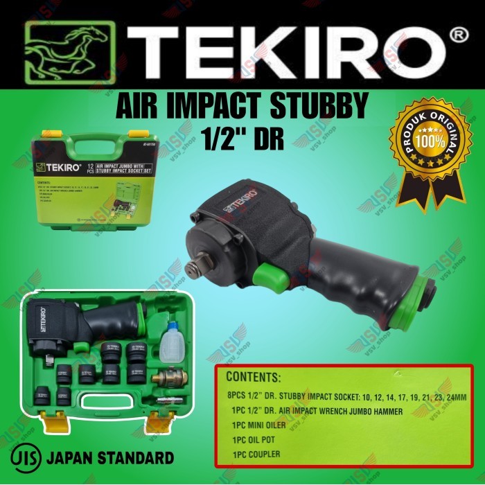 TEKIRO Air Impact Wrench Set 12pcs 1/2"Dr Stubby Bukaan Baut Angin TEKIRO