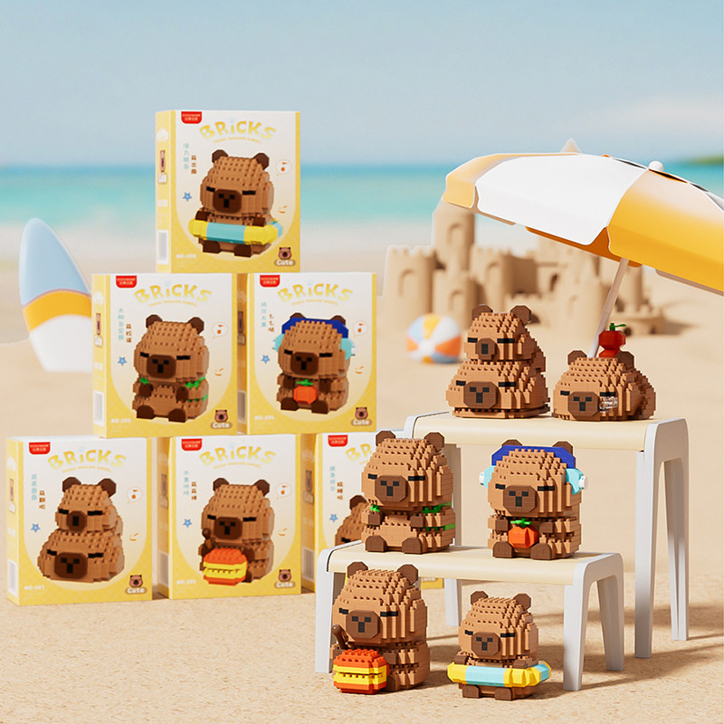 Mainan Mini Bricks Seri Capybara Mainan Building Block 3D Kapibara Anime Capybara Blok Bangunan Kecil Kartun Perakitan Model Aksi Dekoratif