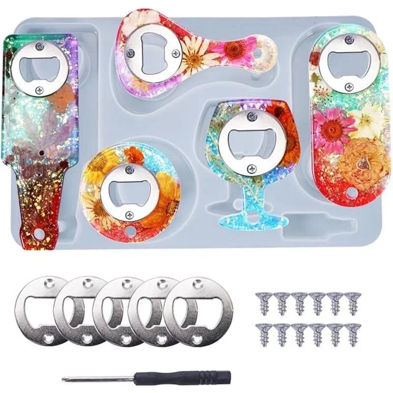 

Bottle Opener Resin Molds Kit, Beer Opener Resin Keychain Molds with Stainless Steel Resin Accessories, Silicone Molds for DIY K