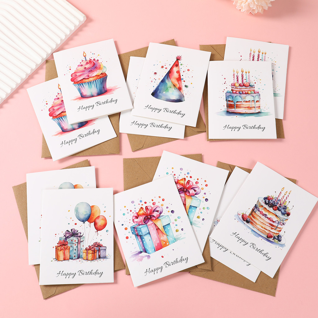 

24pcs Watercolor Birthday Cards Birthday Party Decoration Kids Favors Greeting Cards Wedding Birthday Baby Shower Party Supplies