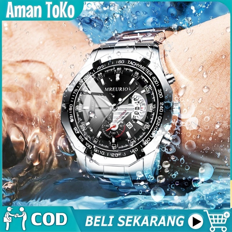 Jam tangan pria anti air Jam tangan anti air Cowok Anti Air Besi Tahan Karat Perak/Hitam Luxury
