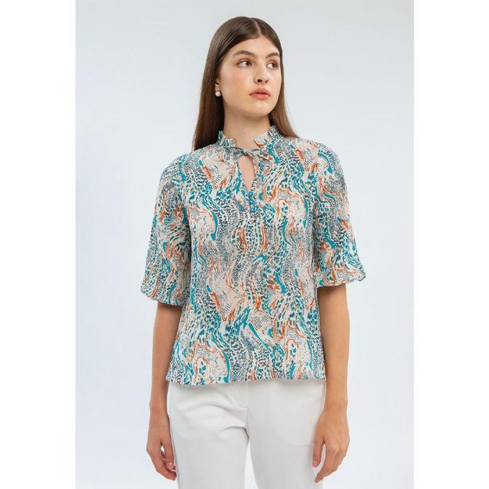 "S.LN.S" - BEST SELLER MInimal Bruoni Blouse Wanita Warna Dusty Blue - DUSTY BLUE, XL