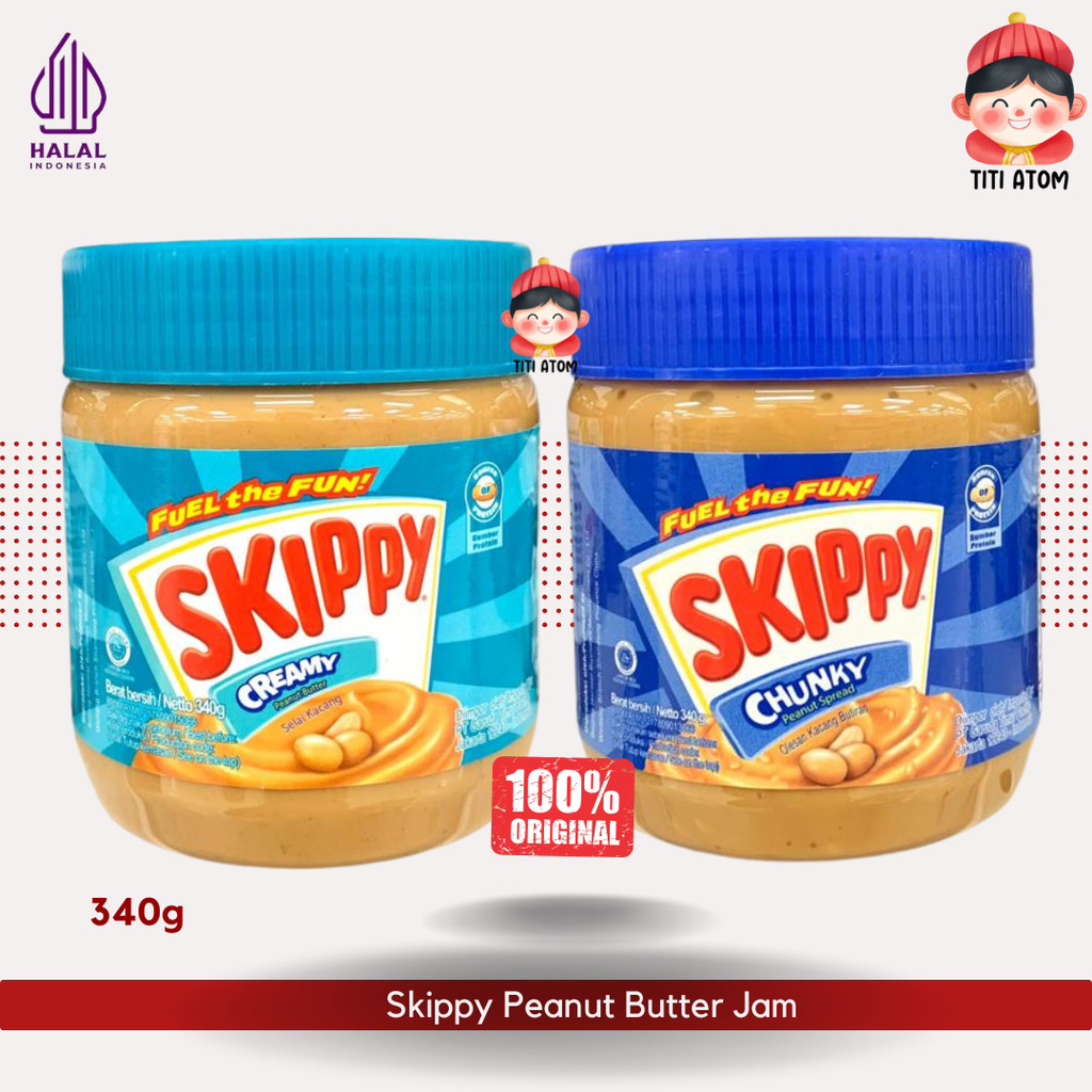 

Skippy Peanut Butter Jam Selai Roti Kacang Chunky Kasar Creamy Halus 340g