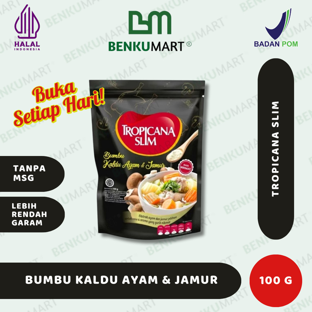 

Tropicana Slim Bumbu Kaldu Ayam dan Jamur (100 gr) | lebih rendah garam dan tanpa MSG 100 gram