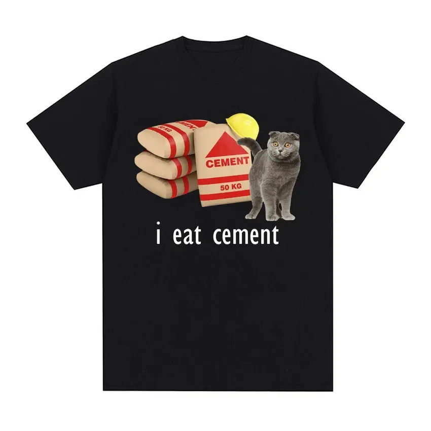 I Eat Cement Cursed Cat Funny Meme T Shirt Women's Fashion Humor Short Sleeve TShirts Female T-shirt