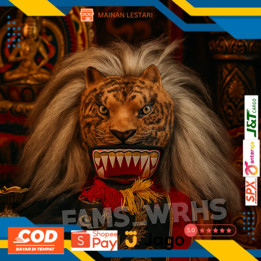 Topeng Macan Reog Ponorogo Bahan Kulit Asli Variasi Macan Coklat ml