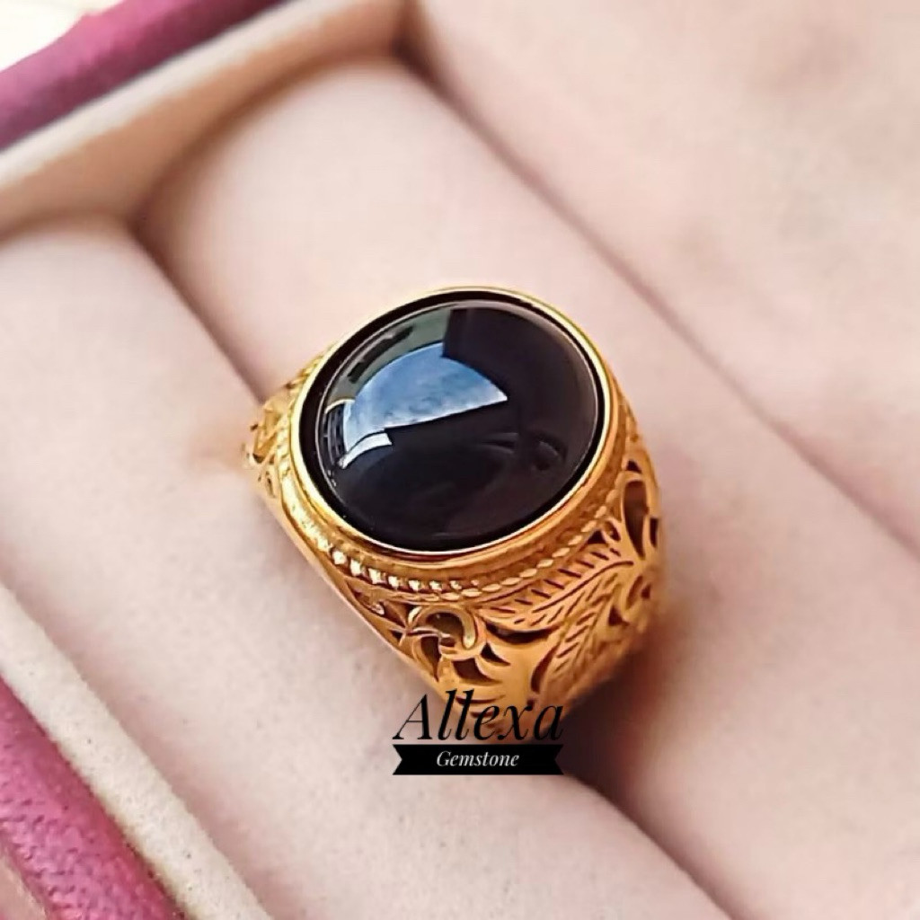 Batu Akik Kecubung Wulung Super Elegan Ring Titanium