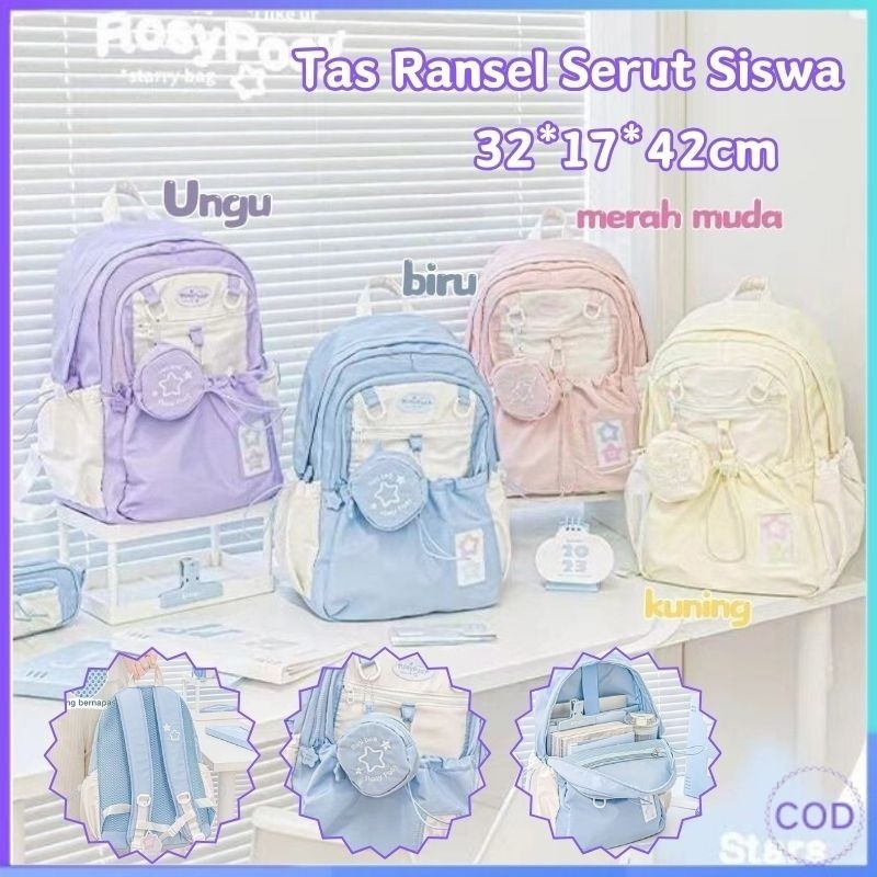 CG56TG [COD] Tas Ransel Serut Siswa lucu Tas Sekolah Wanita Ransel serbaguna berkapasitas besar impo