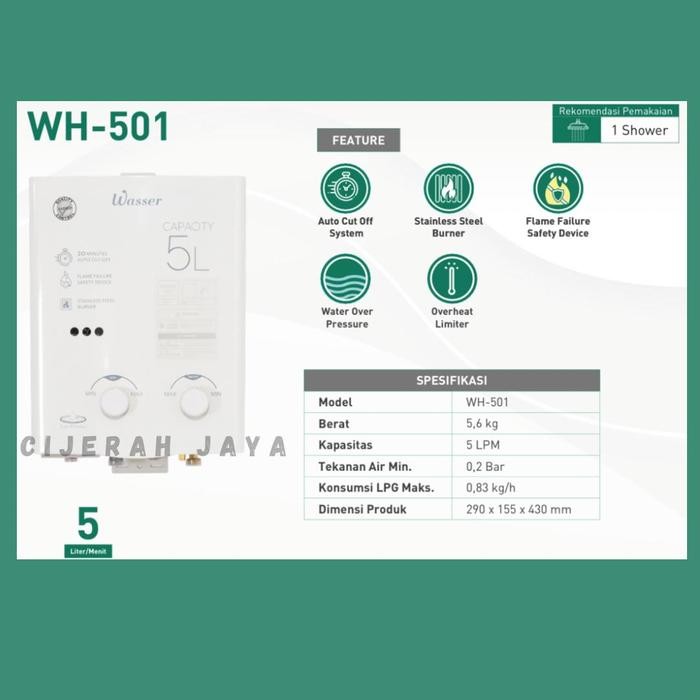 WATER HEATER WASSER WH 506 A WH-506A WH506A / PEMANAS AIR GAS WASSER WH-506 A - WH 501 PUTIH