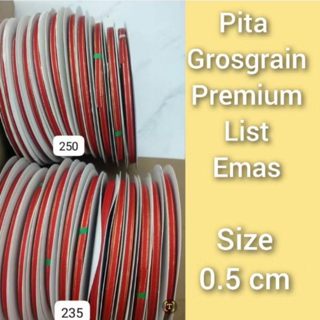 

100Yard - 6 mm | Pita Merah List Emas | Pita Grosgrain • Double Satin