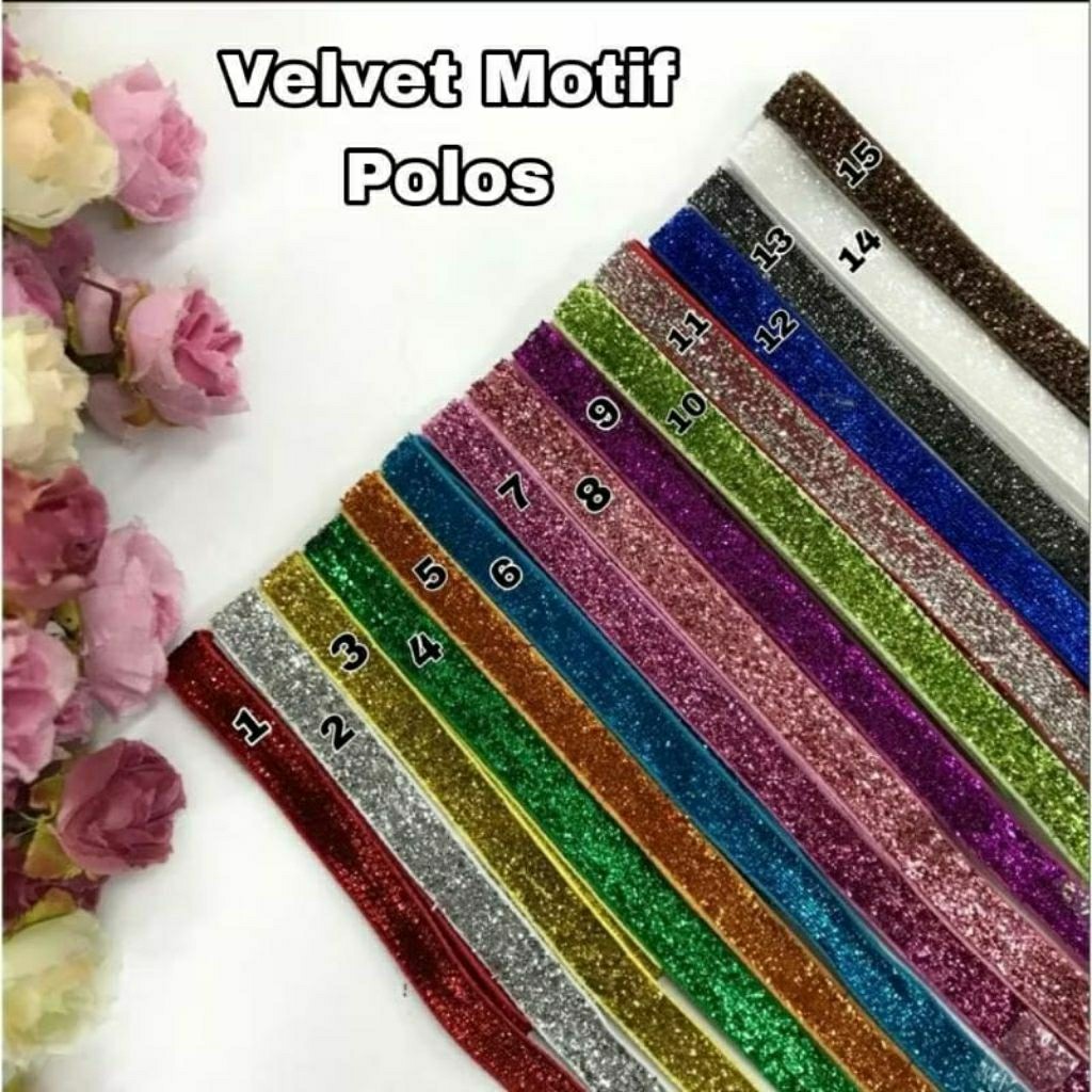 

1 YARD ( 90 CM ) - 1 CM PITA GLITER KASAR / PITA VELVET GLITER KASAR / PITA BELUDRU VELVET GLITER KASAR