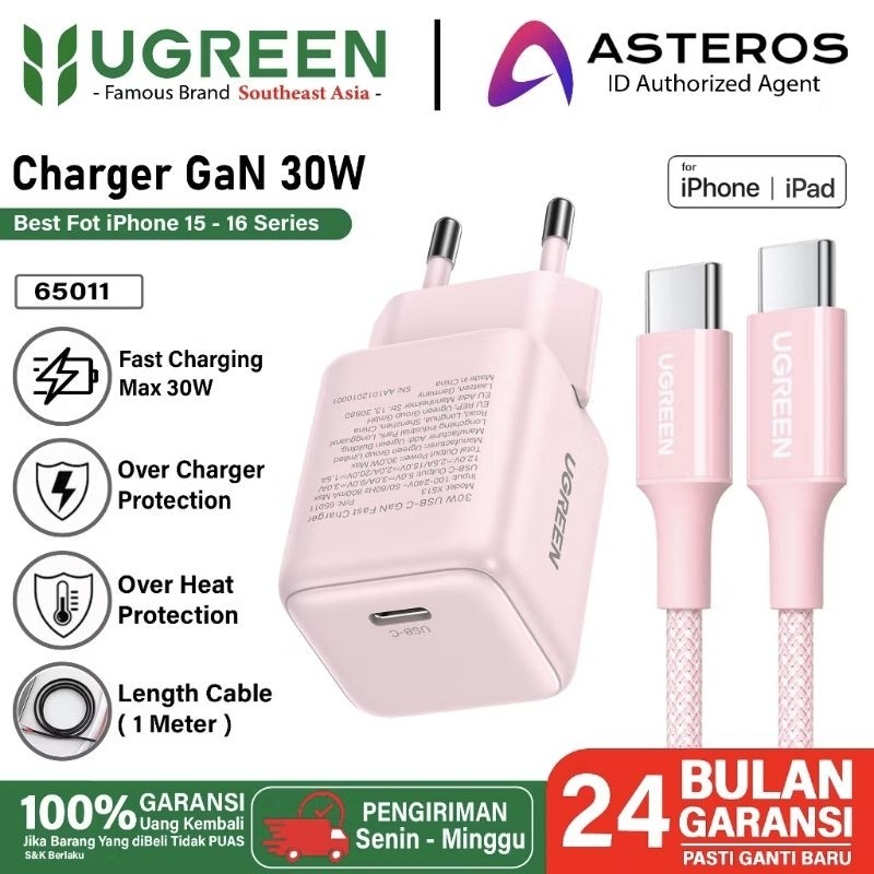 

UGREEN Charger iPhone 16 15 Plus PD Type C Fast Charging 20W 30W With Type C to Type C Cable Terlaris
