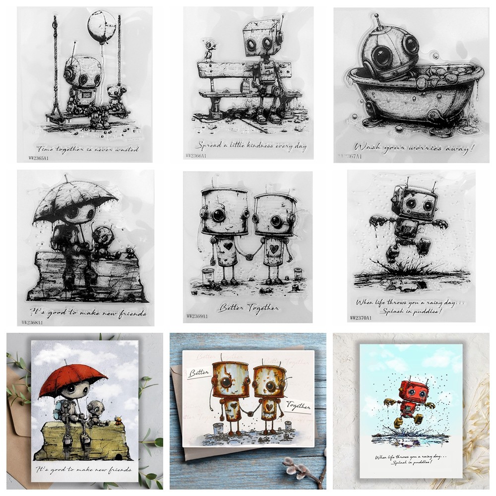 

Bot-ology Better Together Clear Stamps for Card Making Transparent Silicone Stamps Robot Rubber Stamps Seal for DIY Scrap