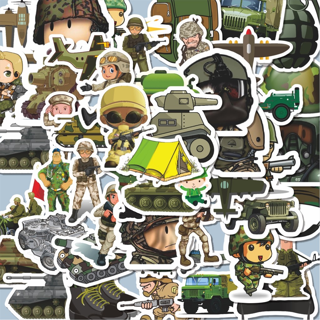 

100PCS Lucu Stiker Military Enthusiast Series A [Seri Penggemar Militer]Stiker Aesthetic Stiker Anti Air Stikers Berperekat Waterproof sticker decal buat Motor Helm Buku Journal Koper Casing HP Laptop Botol Minum Hadiah anak