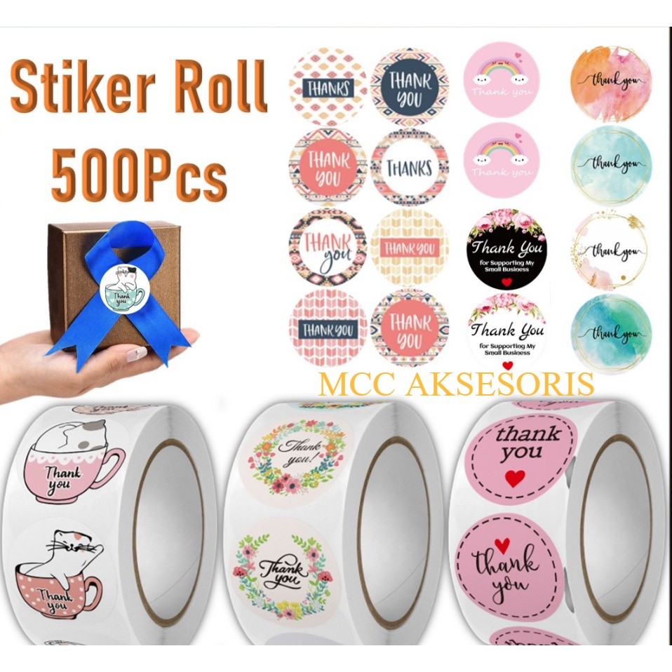 

KBA Sticker Thank You Roll Isi 500 Pcs Stiker Terima Kasih Warna Self Adhesive Seal Label Roll Sticker Thank You 2.5Cm Tempelan Ucapan Terimakasih Bulat 500pcs Segel Order Packing Motif Bunga Love Serbaguna