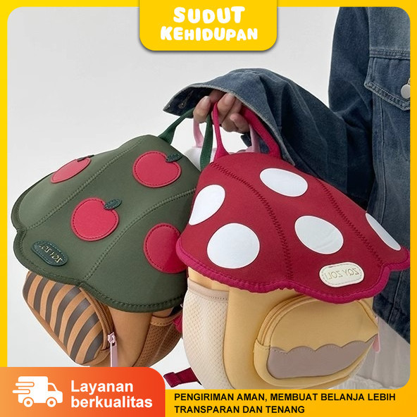 Tas Punggung Anak Lucu Jamur Tas Sekolah TK Anti-Hilang untuk Perjalanan Jalan-Jalan Tas Ransel untu