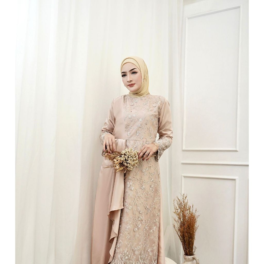 Gamis Mafaza Brokat TilLe Bordir Maxi Dress Lebaran Brukat Tulle Baju Muslim / Dres Muslim Pesta Kon